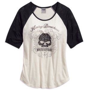 Harley-Davidson® Women's Scroll Skull Raglan Tee